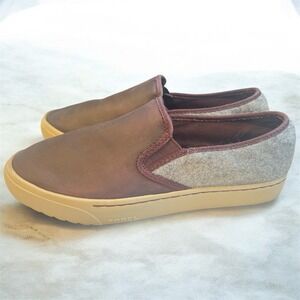 Sorel Campsneak Womens 9 Casual Brown Leather Gray Wool Slip On